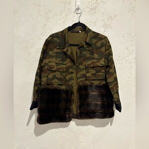Camouflage Faux Fur Trim Jacket